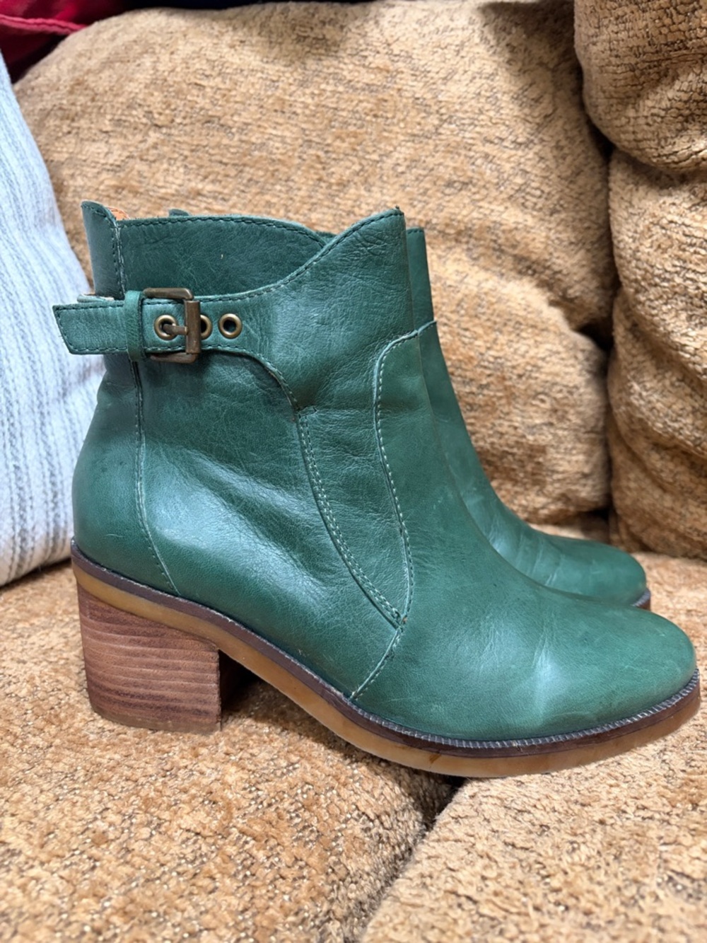 Latigo Green Leather Ankle Boots with Block leather Heel